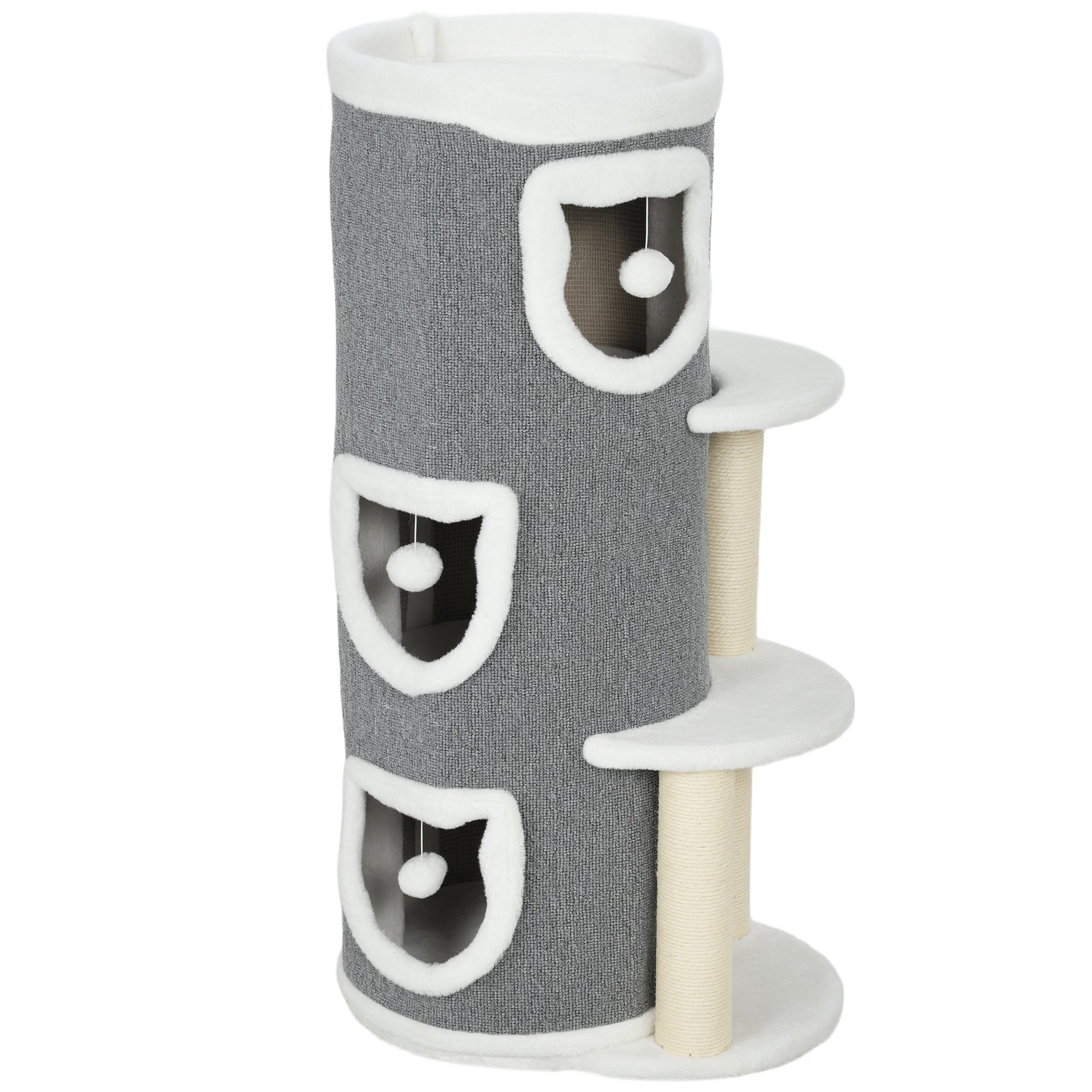 Tour pour chat à 4 niveaux arbre à chat stable avec griffoirs en sisal et bord en peluche 2 plateformes 50x36x101cm gris