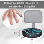 Tabouret massage a roulettes reglable en hauteur pivotant avec dossier ergonomique noir