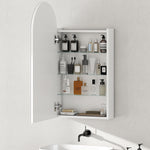 Armoire murale salle de bain avec miroir, meuble salle de bain sans cadre en arche et étagères en verre réglables, blanc
