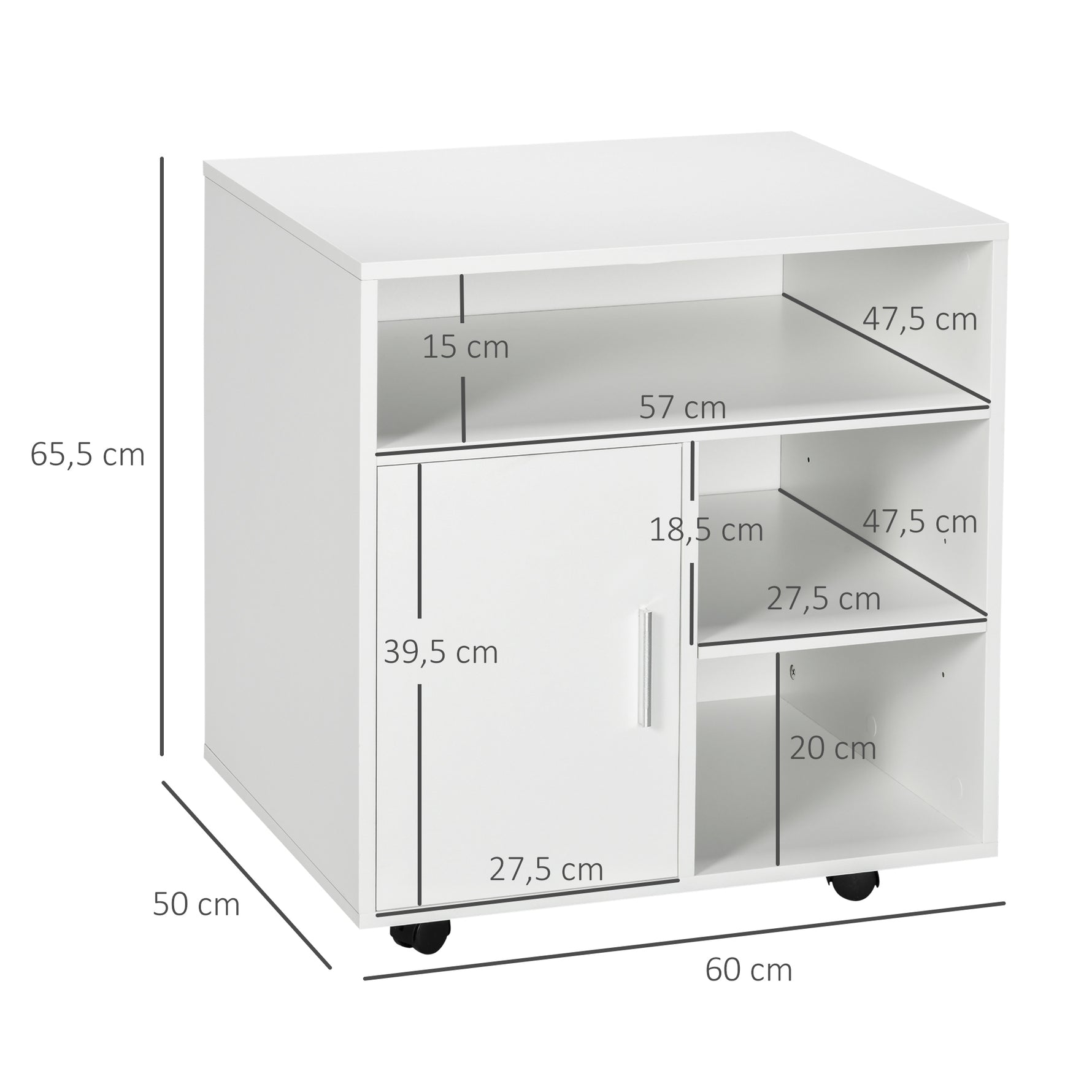 Support d'imprimante organiseur bureau caisson placard porte 3 niches + grand plateau panneaux particules blanc