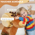 Cheval à bascule pour enfants, renne jouet à bascule bébé avec berceuses, ceinture de sécurité, 65 x 32 x 55 cm, marron