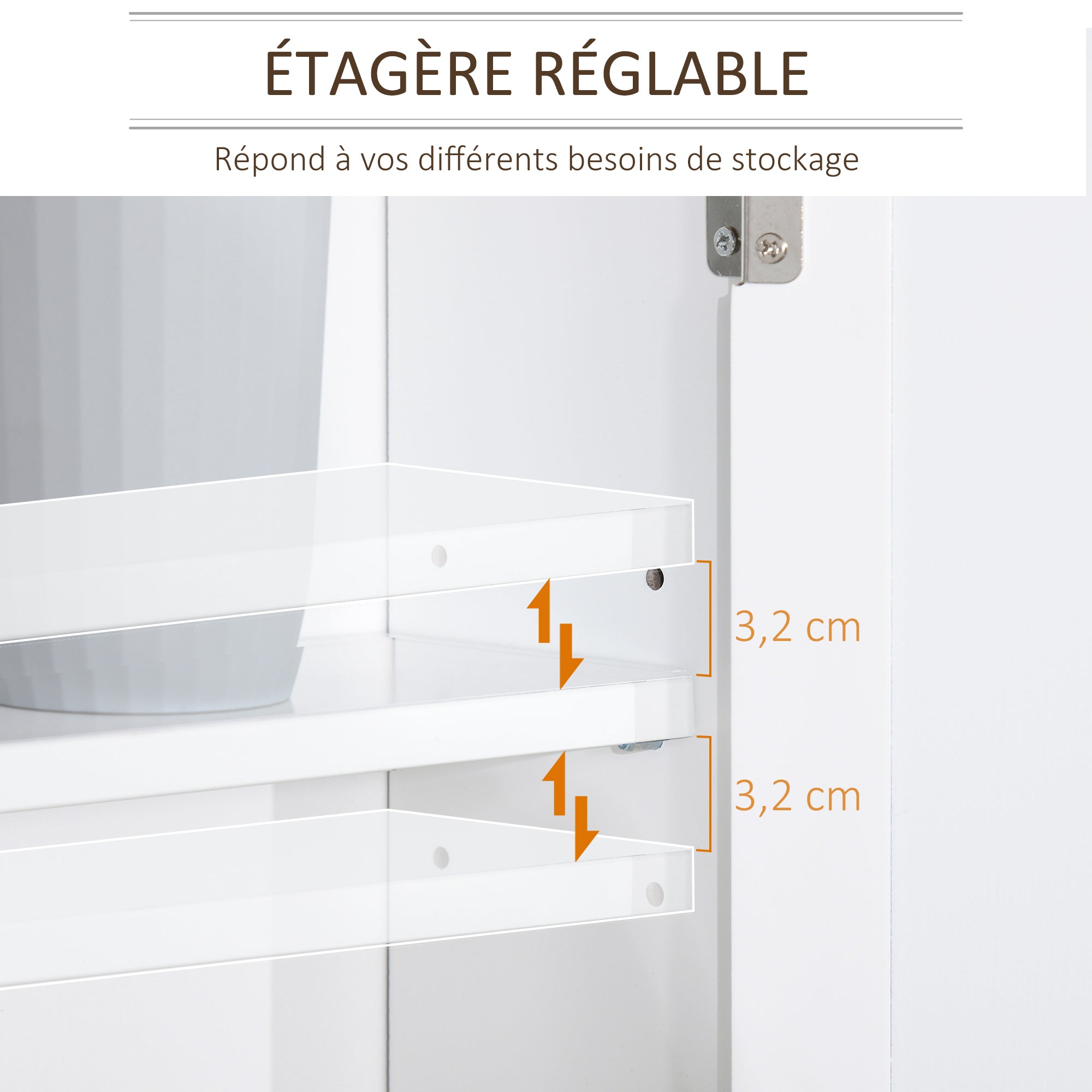 Armoire Murale avec Miroir pour Salle de Bain 2 Niveaux avec 1 étagère réglable et 2 Portes en bois- dim. 56I x 14P x 46H cm