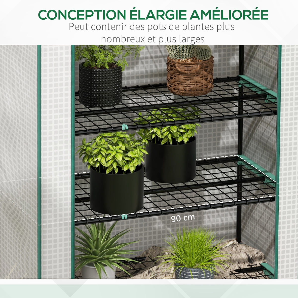 Serre de jardin Serre 5 niveaux avec 1 porte enroulable, Bâche en PE Renforcée Résistante dim. 90L x 49l x 193H cm