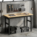 Établi d'Atelier Réglable, 121,9x50,8x79-99cm, Charge 900 kg, 2 Prises et 2 Ports USB, Panneau Perforé, Noir
