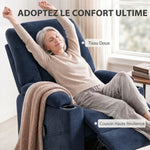 Fauteuil Releveur Électrique Massage Vibration et Chaleur, Fauteuil Relax Électrique en Velours, Dossier Inclinable Bleu