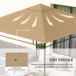 Ersatzdach für Pavillon, Gazebo-Ersatzdach, hochdichter Polyesterstoff 180 g/m², UV-beständig, 3 x 3 m, beige