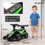 Porteur enfants voiture F1, véhicule à pousser avec volant musical, roues silencieuses et coffre, 18-36 mois, vert