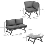 Ensemble salon de jardin d'angle et convertible 4 pièces avec 2 banquettes, 1 fauteuil d'angle et 1 table basse