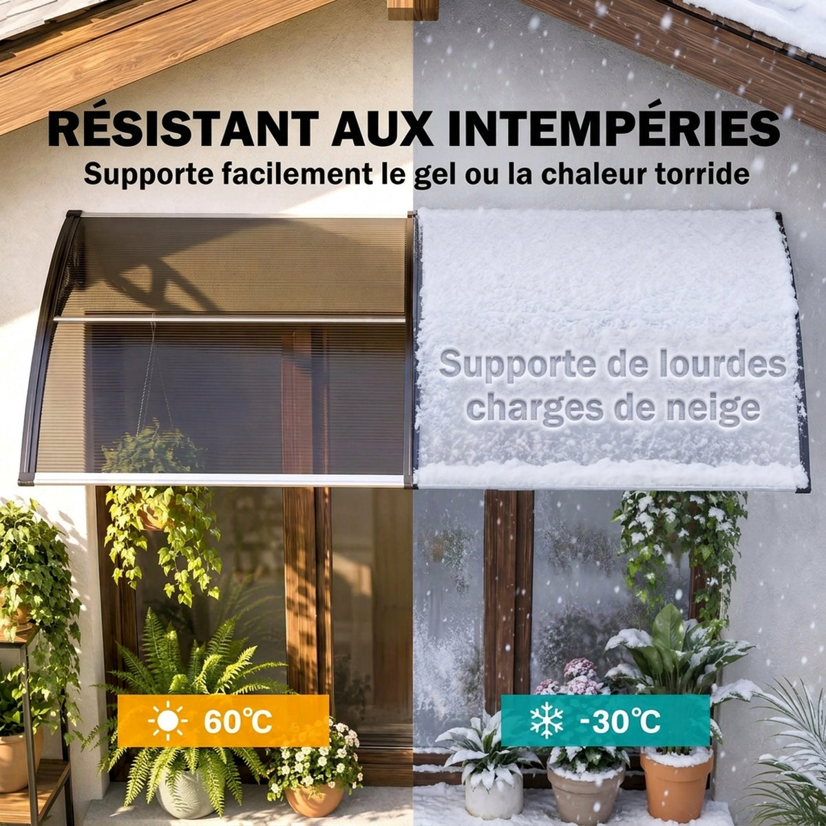 Toldo para puerta marquesina de policarbonato, toldo para puerta de entrada con borde de aluminio contra la lluvia y rayos UV
