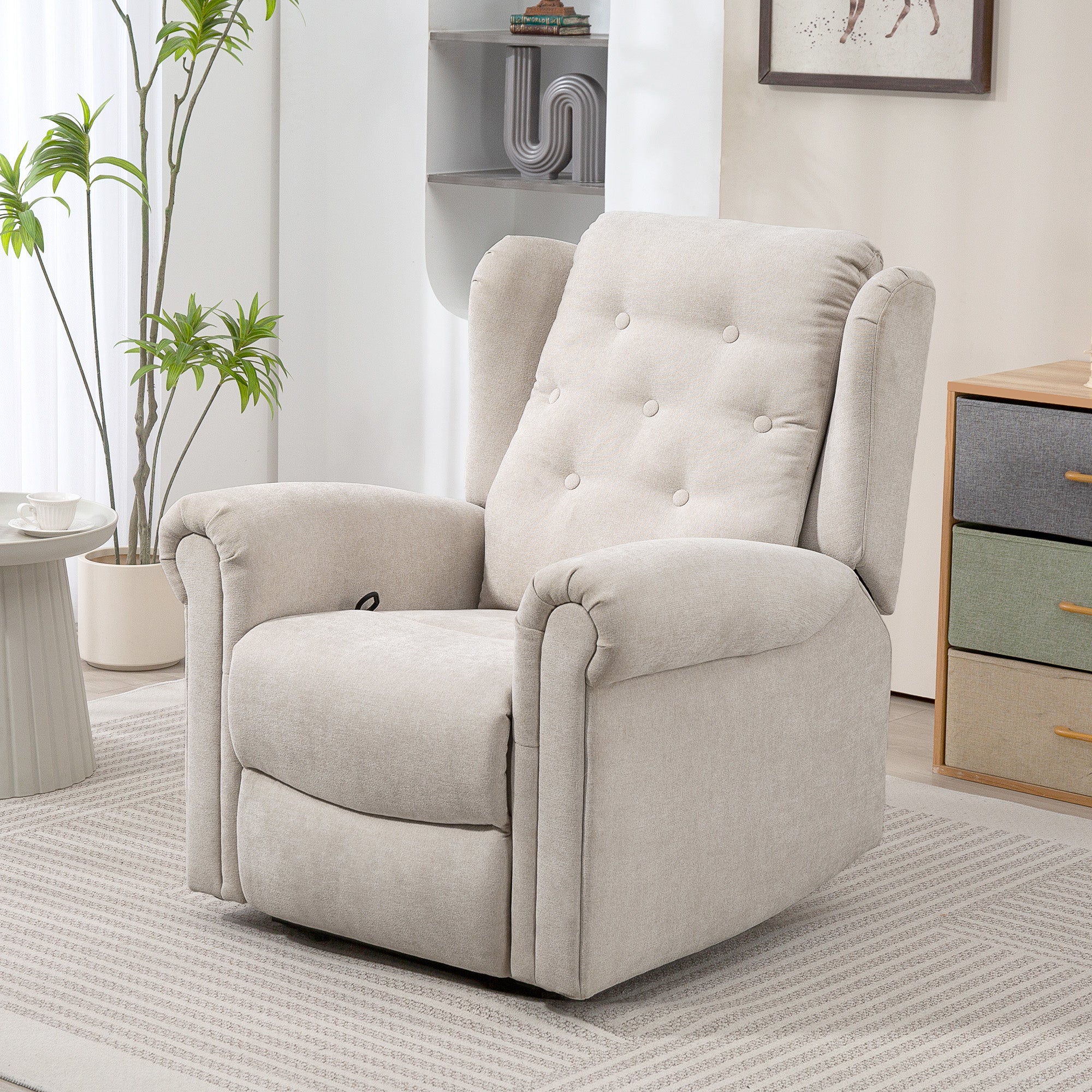 Sillón relax con masaje y calor, con respaldo y reposapiés ajustables manualmente, bolsillo lateral, beige