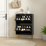 Meuble à chaussures 12 paires avec 2 tiroirs rabattables, portes cannelées et étagères réglables, 60x24x91,5cm, noir