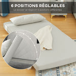 Canapé-lit 1 place avec dossier réglable, coussin inclus et pieds pliables charge 120 kg blanc