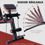 Banc de musculation pliable inclinable, banc réglable pour le développé couché, le curl biceps, la musculation du dos et des abdominaux, avec extenseur des jambes, acier, noir rouge