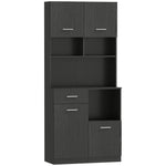 Buffet Haut Cuisine, Armoire de Cuisine avec 4 Portes à Fermeture Douce, Tiroir et Étagères Réglables, Noir