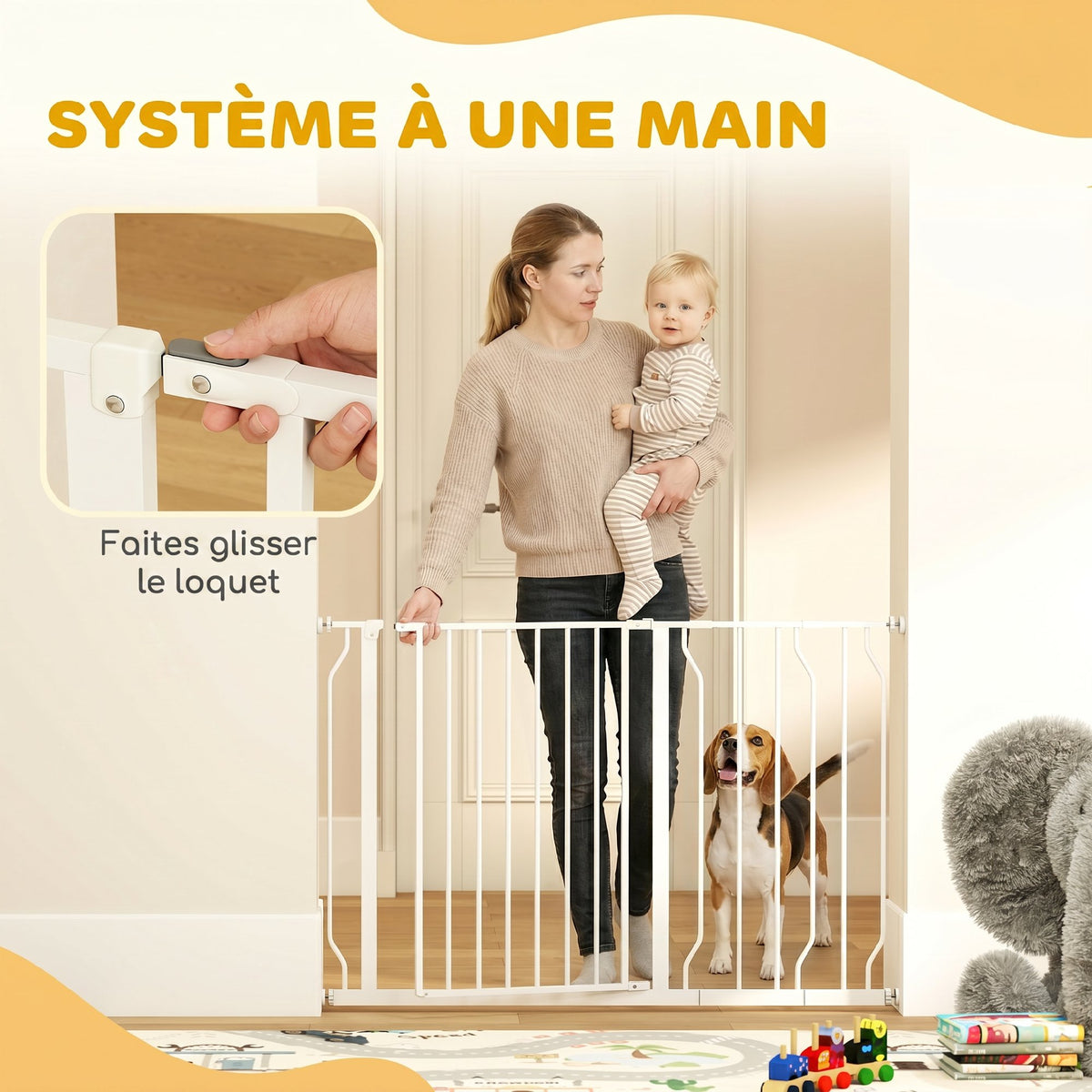 Barrière de sécurité barrière pour animal domestique longueur réglable dim. 75-115L x 76H cm blanc
