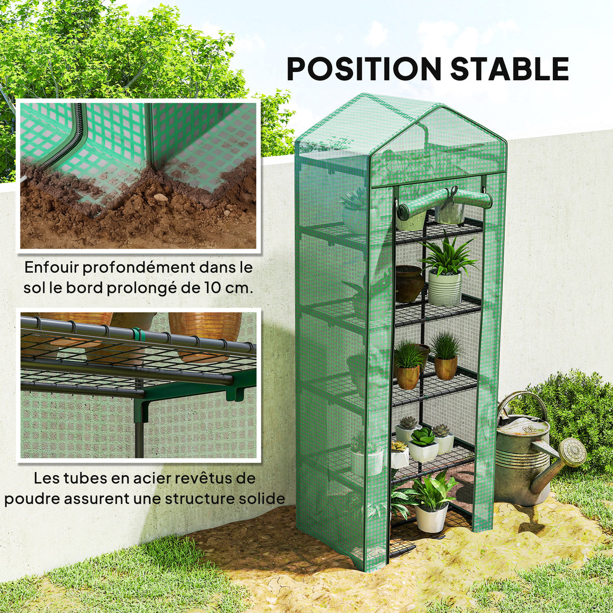 Serre de jardin balcon étagère serre 5 niveaux 0,69 x 0,49 x 1,93 m acier bâche amovible PE vert