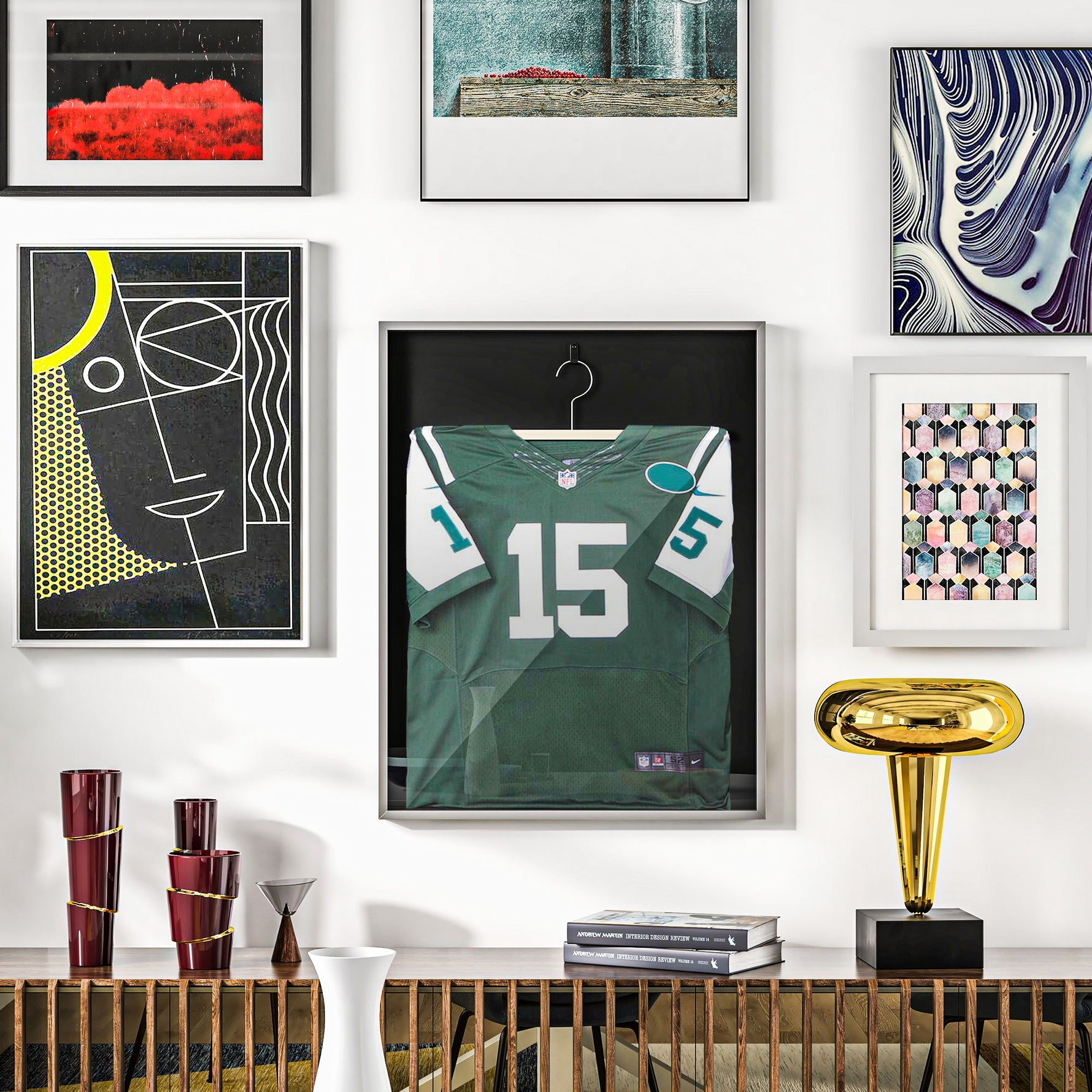 Frame box T-frame cadre aluminium pour maillot porte acrylique doublure interne feutre 70 x 90 cm