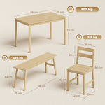 Ensemble de salle à manger en bambou, table à manger avec 2 chaises et banc pour 4 personnes, bois naturel