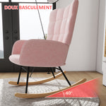 Fauteuil à bascule rocking chair revêtement bouclette structure en acier 71 x 98 x 101 cm rose