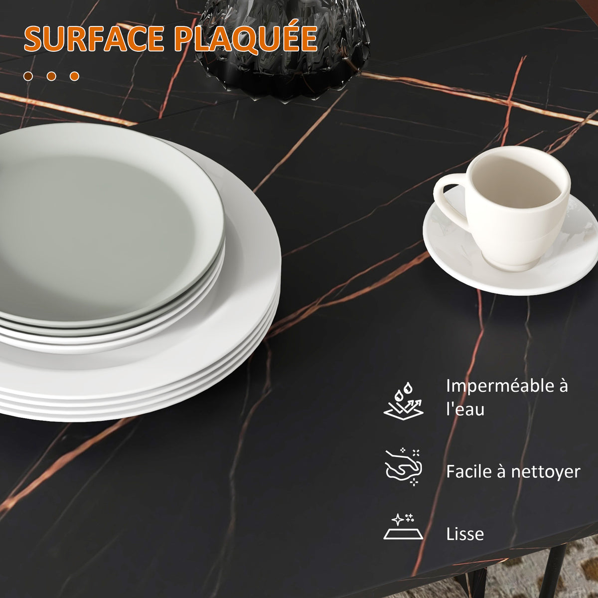 Tavolo pieghevole da cucina tavolo da pranzo pieghevole con 2 ribalte 2 ruote con freni 120 x 80 x 73 cm nero effetto marmo