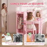 Coiffeuse pour Enfants avec Tabouret et Miroir Lumineux à 2 Couleurs en Acrylique, Coiffeuse Bureau Fille 3-8 Ans, Rose