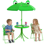 Ensemble Salon de Jardin Enfant 4 pcs Design Grenouille - Table Ronde + 2 chaises Pliables + Parasol - métal époxy Oxford Vert