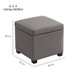 Pouf contenitore 30 L con coperchio rimovibile, pouf cubo imbottito in velluto a coste, 40 x 40 x 40 cm, grigio
