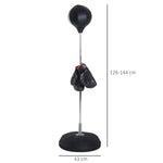 Sac de Frappe sur Pied Punching ball sur pied réglable en hauteur 126-144 cm avec gants, pompe et base de lestage pour adolescents et débutants noir
