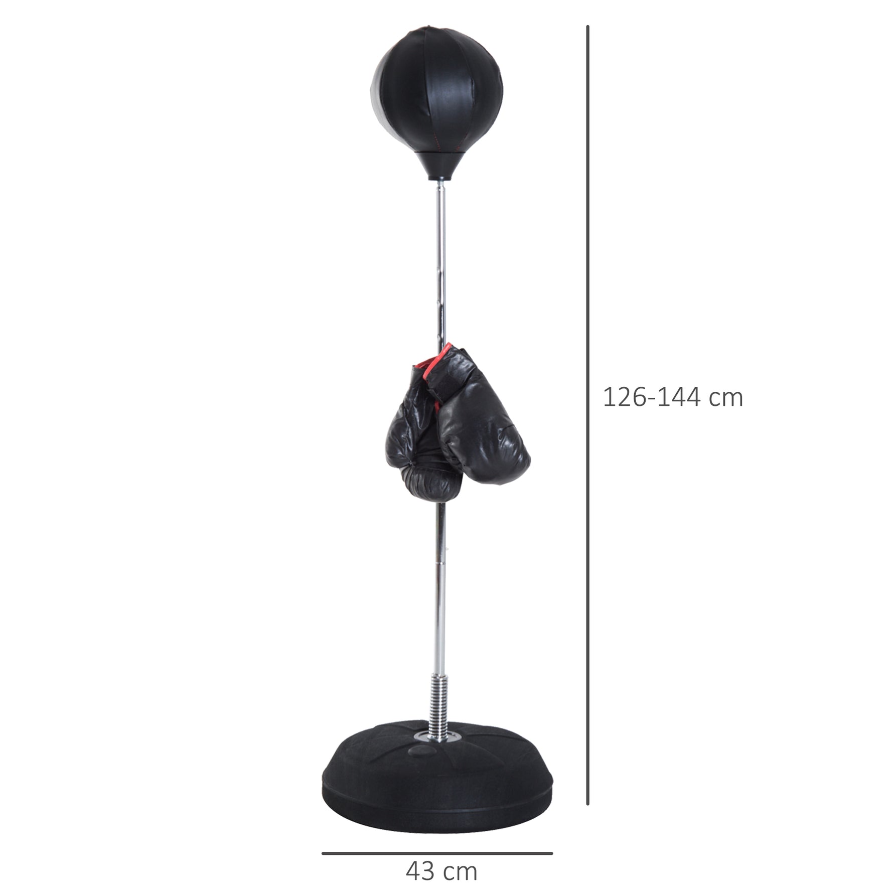 Sac de Frappe sur Pied Punching ball sur pied réglable en hauteur 126-144 cm avec gants, pompe et base de lestage pour adolescents et débutants noir