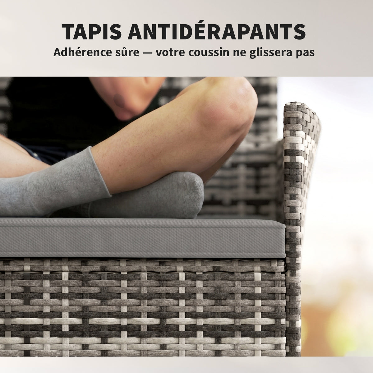 Canapé de jardin 2 places en résine tressée avec coussins canapé d'extérieur avec accoudoirs 115 x 63 x 85 cm gris clair