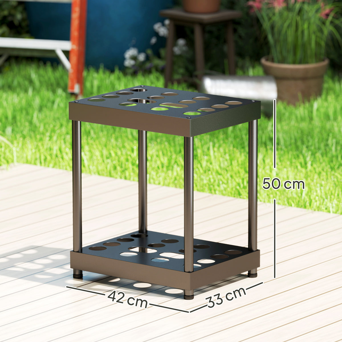 Organisateur d'outils de jardin, support à outils de jardin 16 compartiments à 2 niveaux 42 x 33 x 50 cm noir