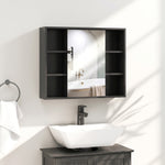 Meuble salle de bain avec miroir, placard à portes et 6 compartiments ouverts, 60 x 14,5 x 49,4 cm, noir