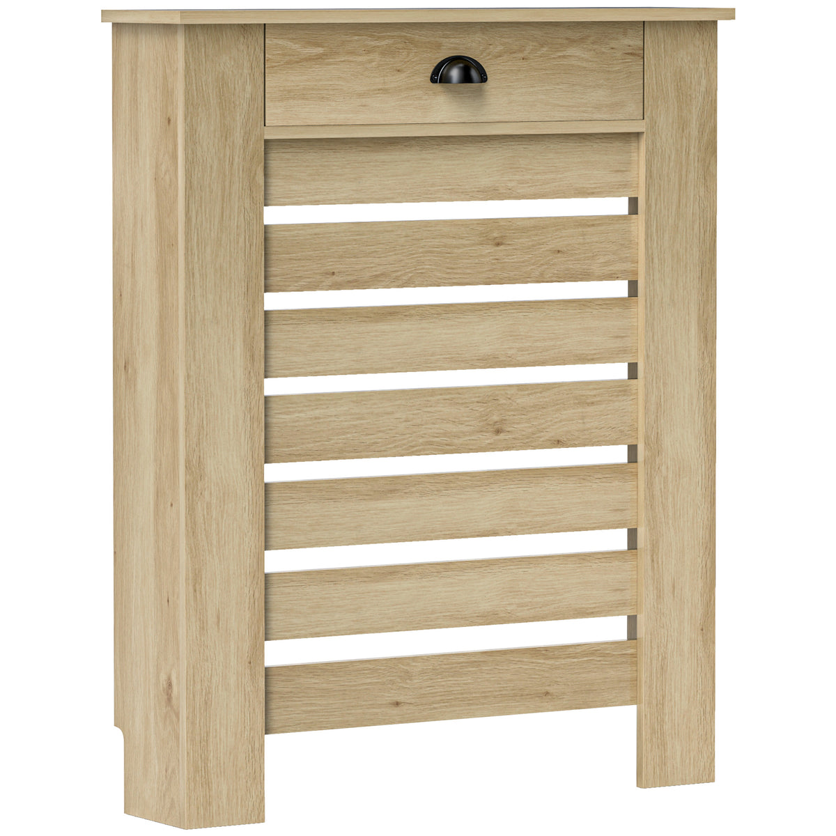 Couvercle de radiateur cache radiateur grille à lattes horizontales avec 2 tiroirs en bois 78l x 19P x 95,5H cm chêne