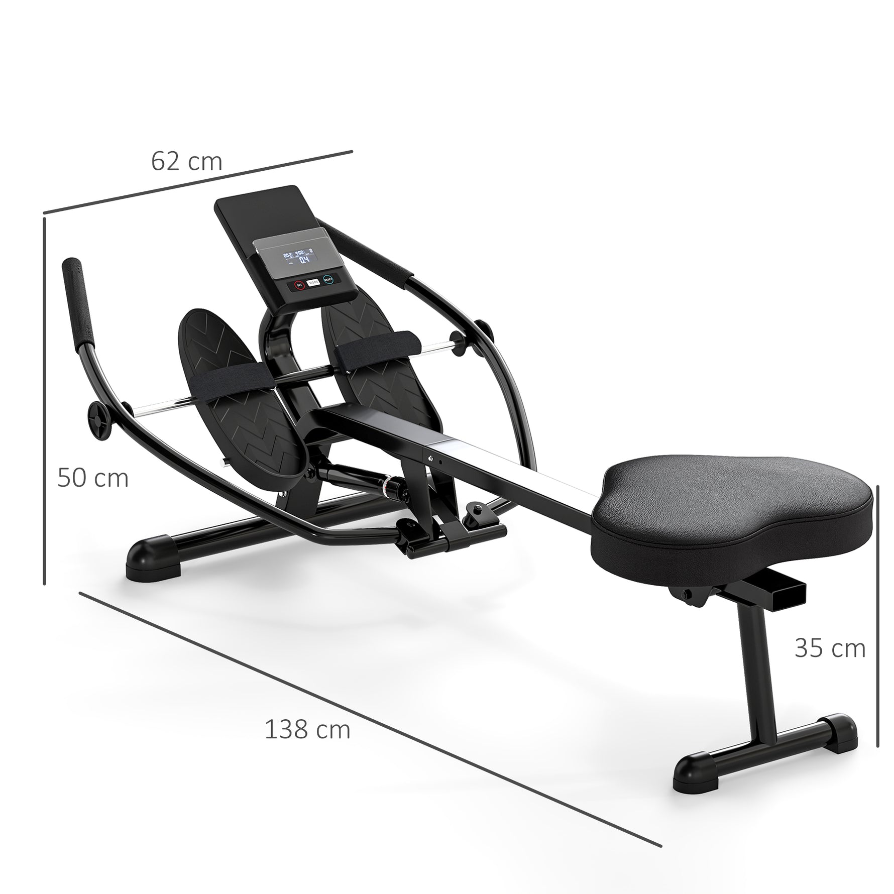 Rameur hydraulique à 12 niveaux avec écran LCD, pour l'entraînement cardio à domicile, charge max. 130 kg, noir