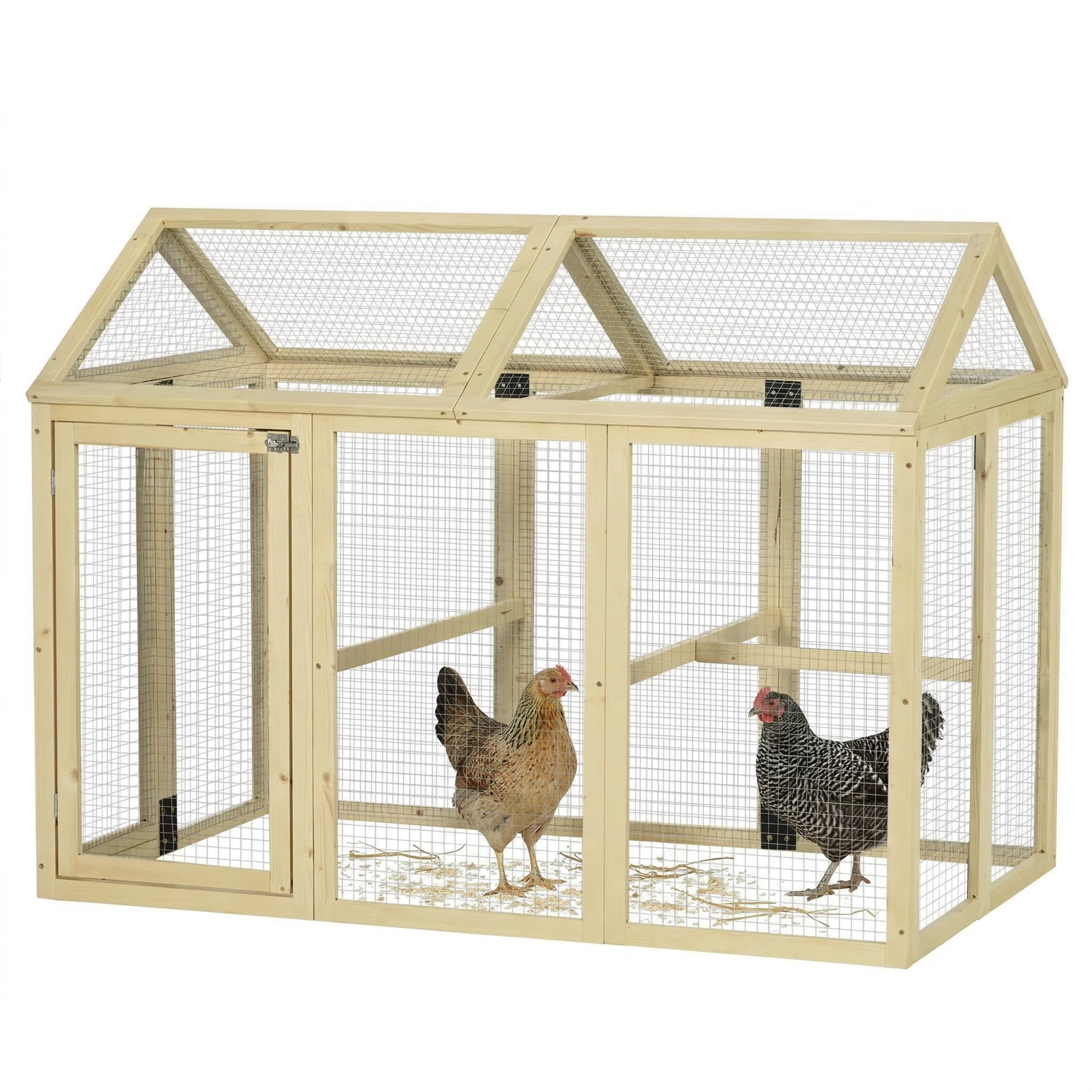 Enclos poulailler en bois cage à poules parc grillagé 140 x 88,5 x 106 cm naturel