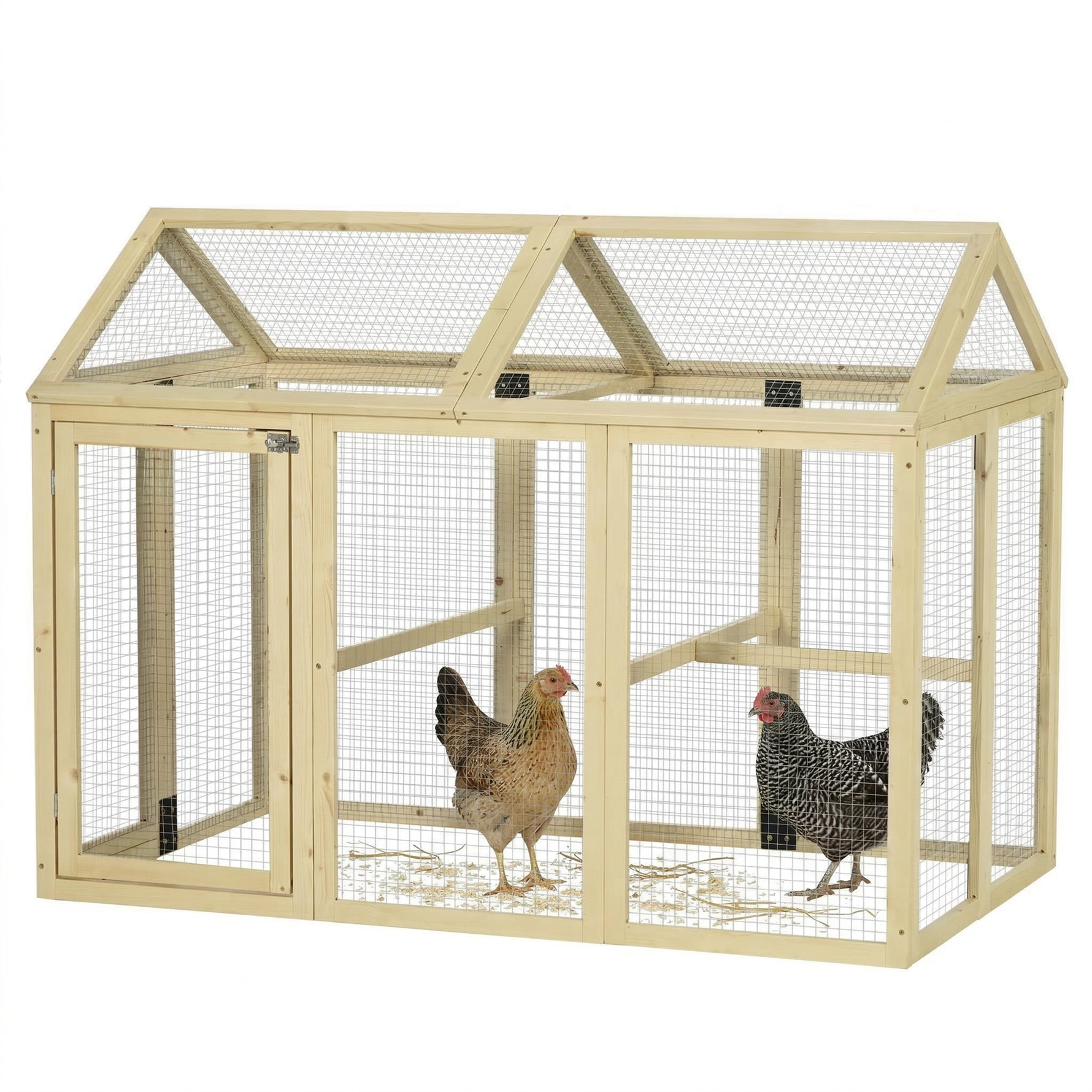 Enclos poulailler en bois cage à poules parc grillagé 140 x 88,5 x 106 cm naturel