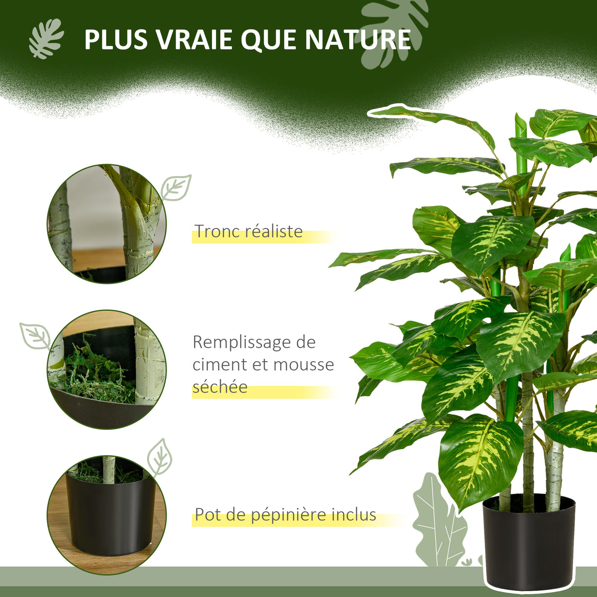 Plante artificielle calathea hauteur 95 cm pot ciment - intérieur