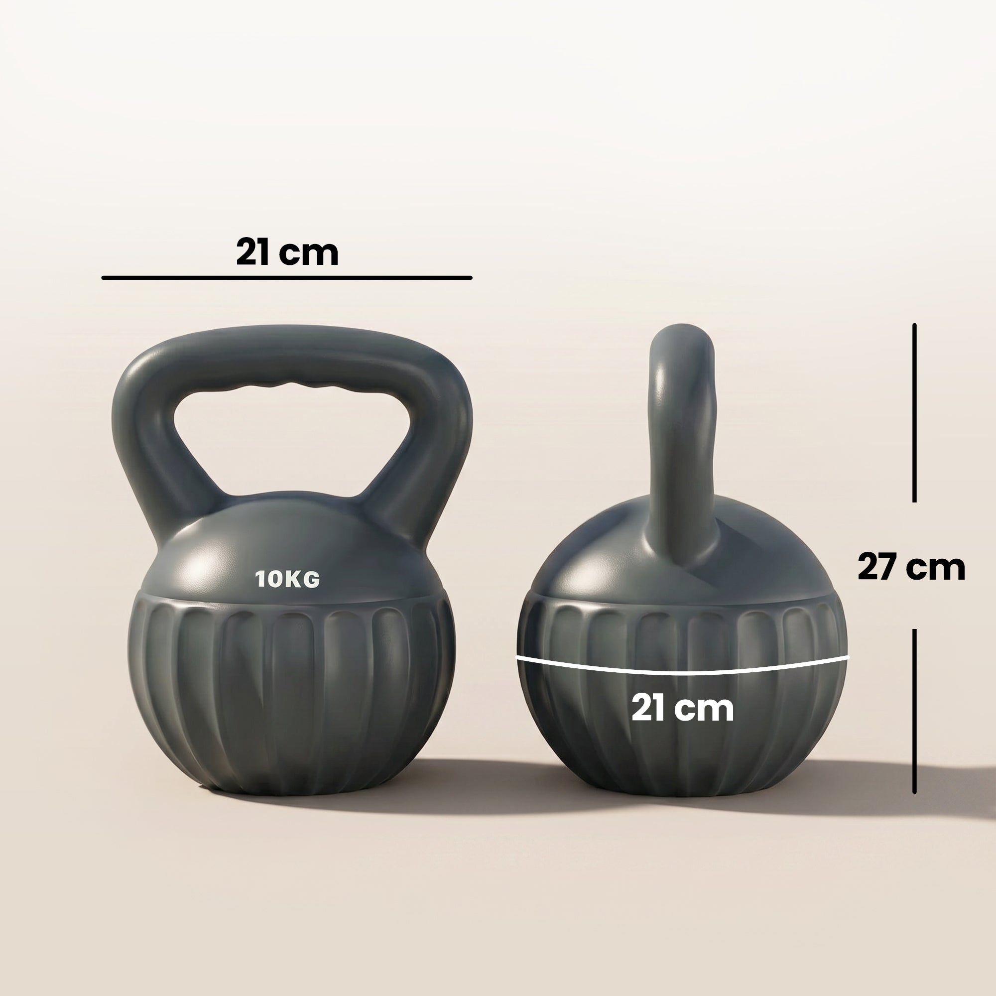 Kettlebell 10 kg, Hantel mit rutschfestem Griff, Kugelhantel, Krafttraining, Workout, für das Fitnessstudio, Grau