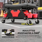 Tabouret d'atelier mobile 135 kg, tabouret de mécanicien avec roulettes rotatif à 360°, 64,5 x 33 x 35 cm, noir