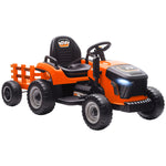 Elektrischer Kindertraktor mit abnehmbarem Anhänger, Elektroauto für Kinder, 2,4G-Fernbedienung, 139x58x55cm, orange