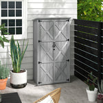 Armoire de jardin, abri jardin sur pied, avec 2 étagères, toit incliné et bitumé, en bois massif, 90x54,5x168,5cm, gris