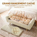 Banc de rangement 73 L, coffre de rangement rembourré en velours côtelé avec accoudoirs et pieds en bois d'hévéa, beige
