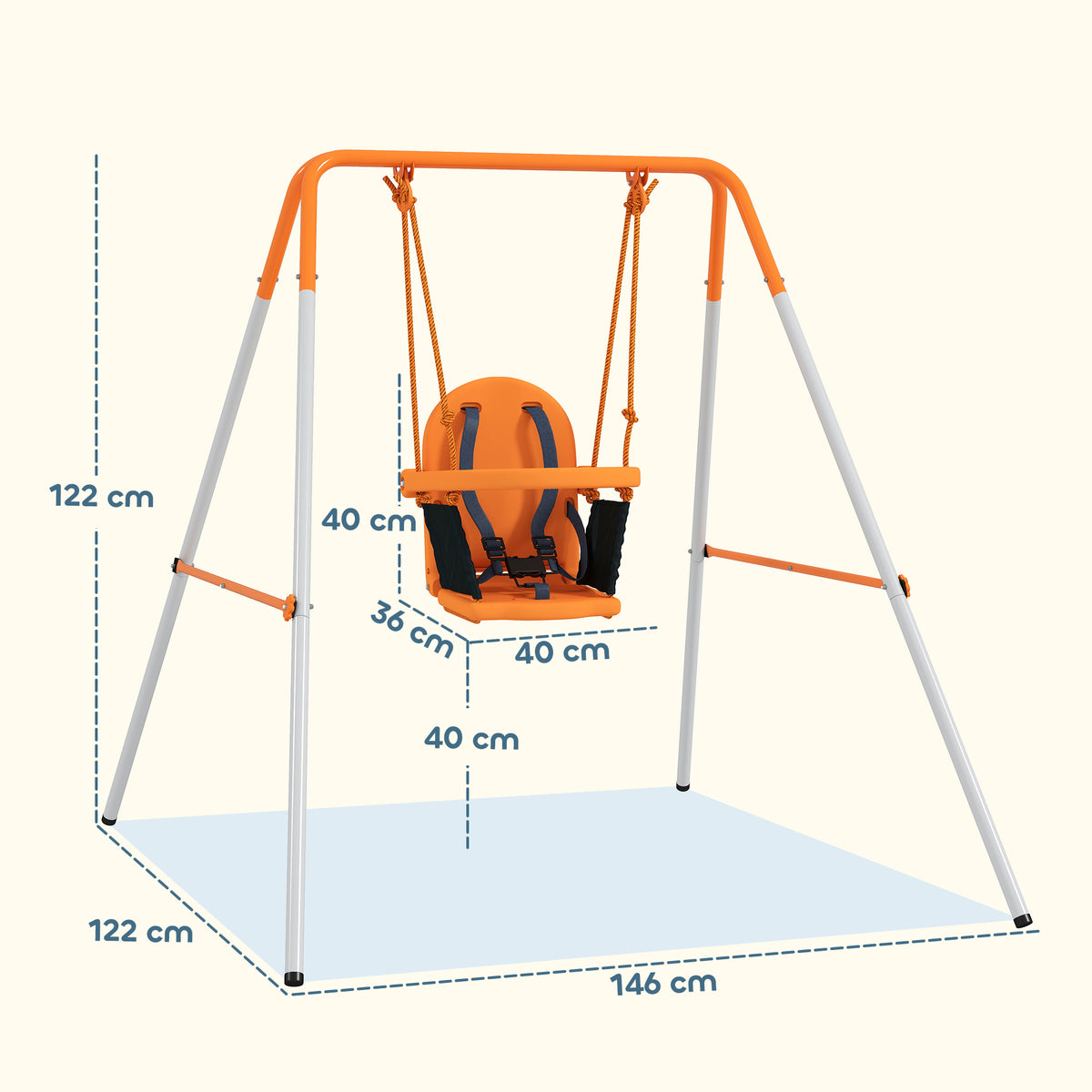 Balançoire portique pour enfants de 6 à 36 mois capacité de charge de 25 Kg en acier hauteur 122 cm orange