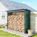 Abri-bûches Couvert Support pour Bois de Chauffage Plancher Surélevé Toit Incliné, Acier Galvanisé 213x66,5x150cm Vert