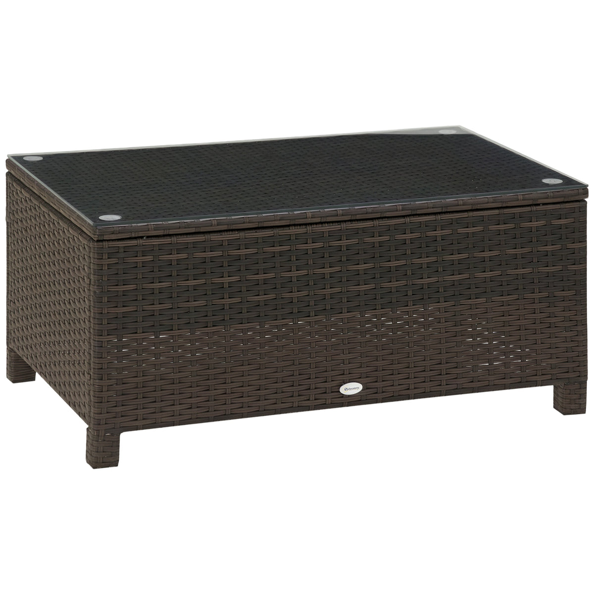 Table Basse de Jardin Plateau Verre trempé 5 mm rotin tressé 85 x 50 x 39cm Max. 50 kg Marron