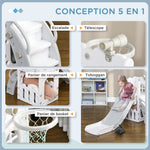 Toboggan pour enfants 5 en 1 avec panier de basket escalade télescope espace de rangement 70 x 177 x 92 cm gris