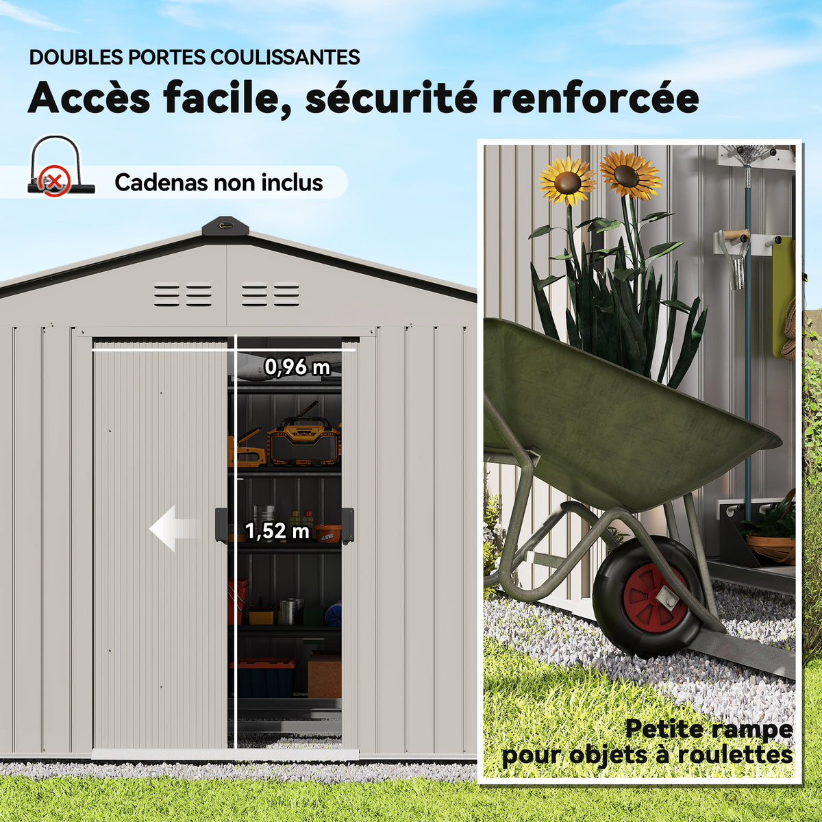 5.4 m² garden shed, dim. 2.77 x 1.95 x 1.92 m, foundation included, sliding door, vents, sheet steel, anthracite
