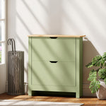 Meuble à chaussures 12 paires, armoire à chaussures étroite avec 2 tiroirs rabattables et étagères réglables, vert