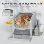 Bac à litière pour chat en acier inoxydable facile à nettoyer avec bords hauts anti-fuite d'urine, pelle inclus, gris