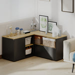 Corner TV stand, television bench for up to 40 inches with 2 cabinets and 3 compartments, 90 x 90 x 45 cm, oak and black